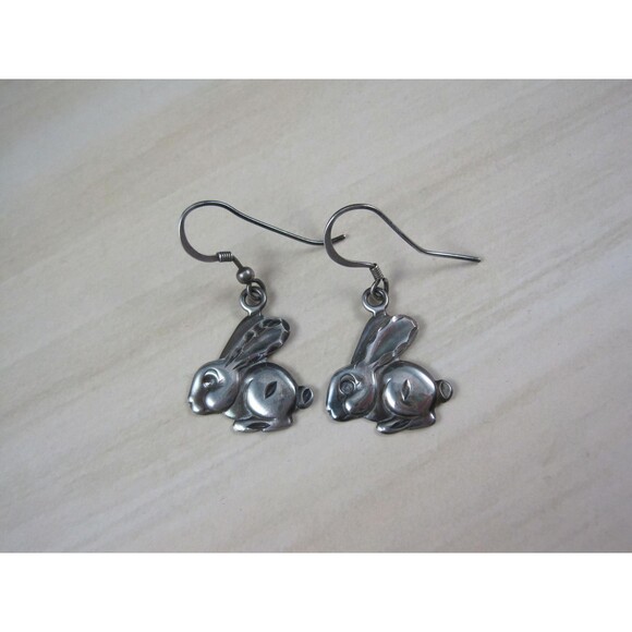Sterling Rabbit Earrings Vintage Silver Bunny - Picture 7 of 16